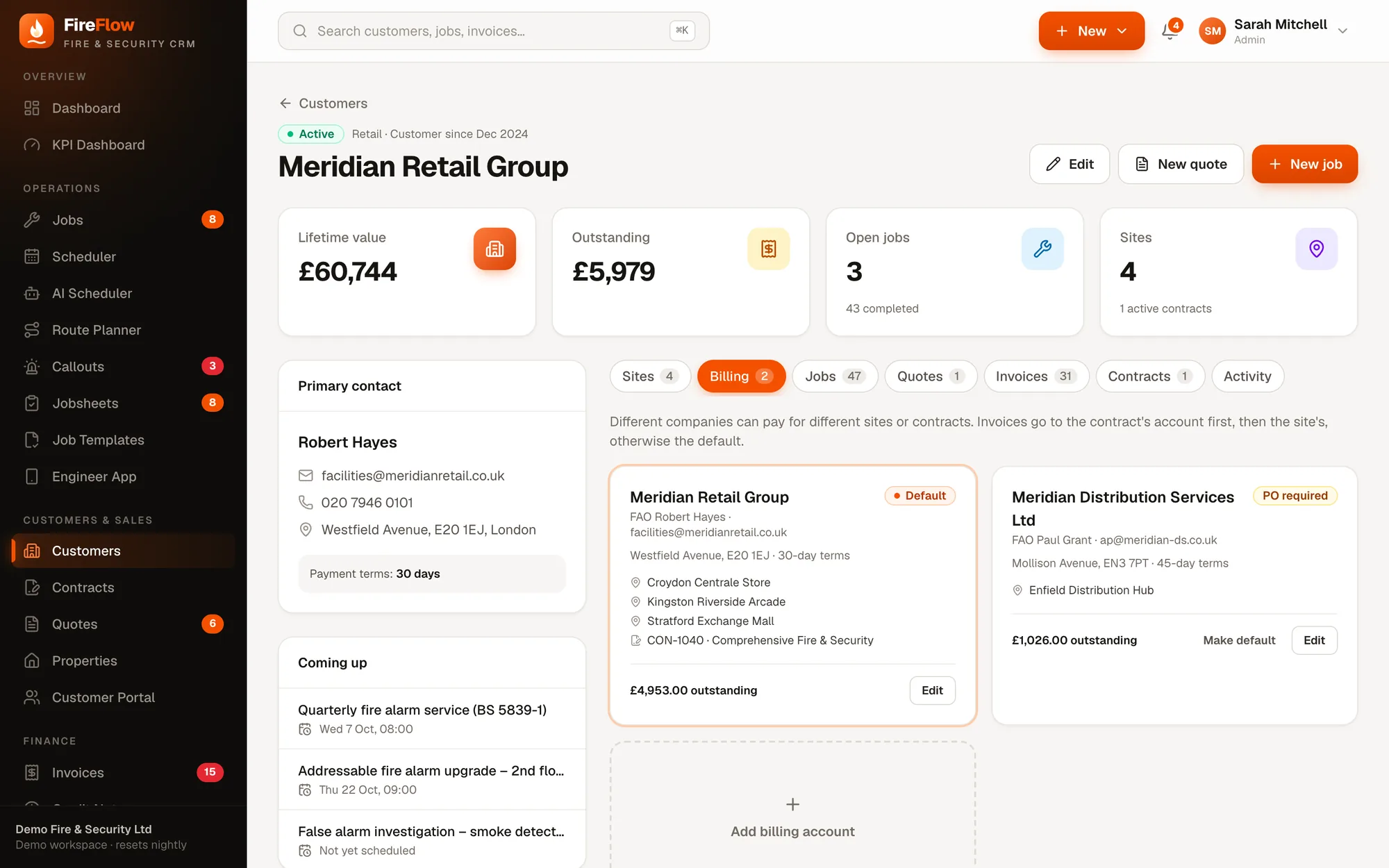 Customer billing tab with two billing accounts