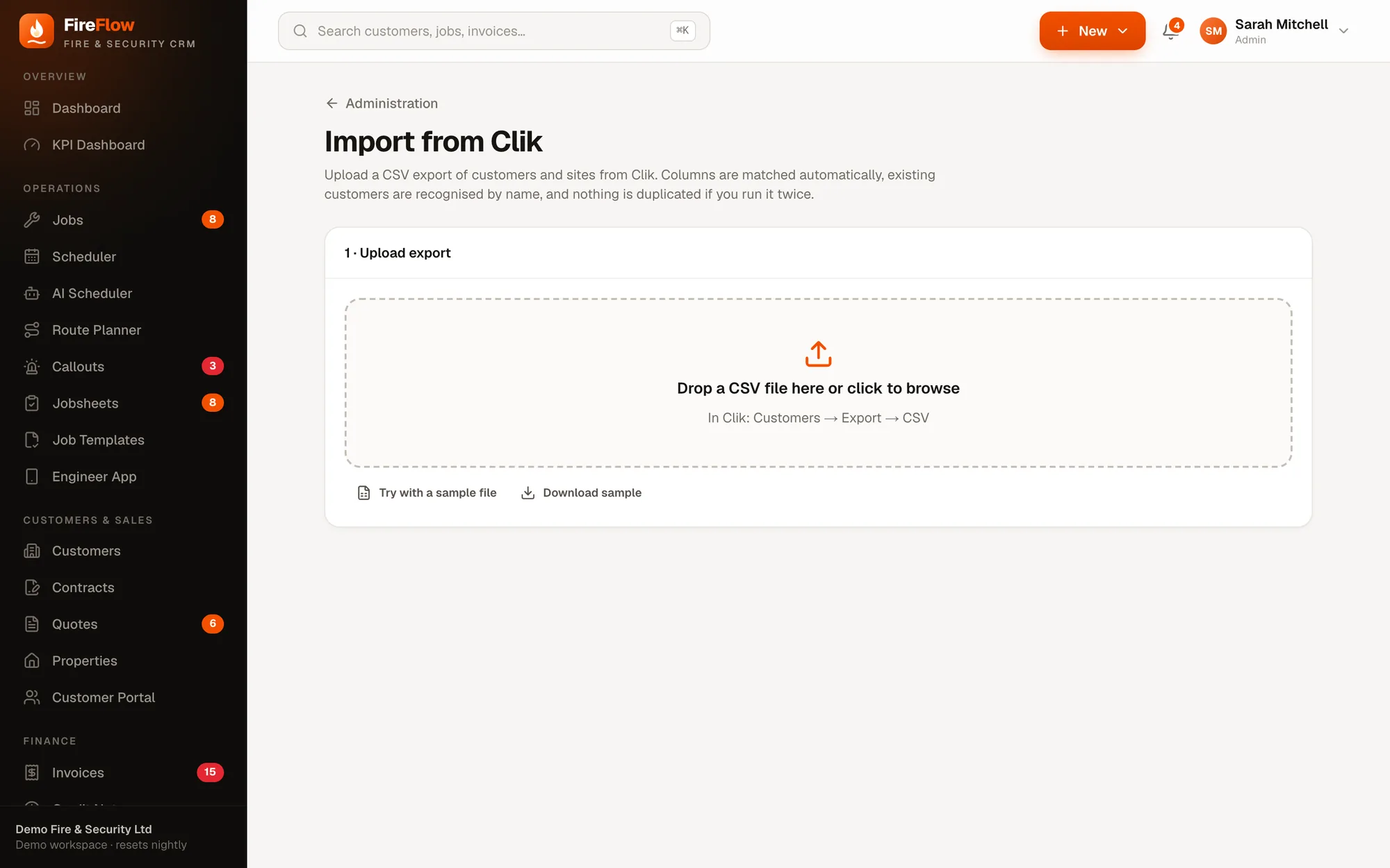 Import from Clik screen in FireFlow