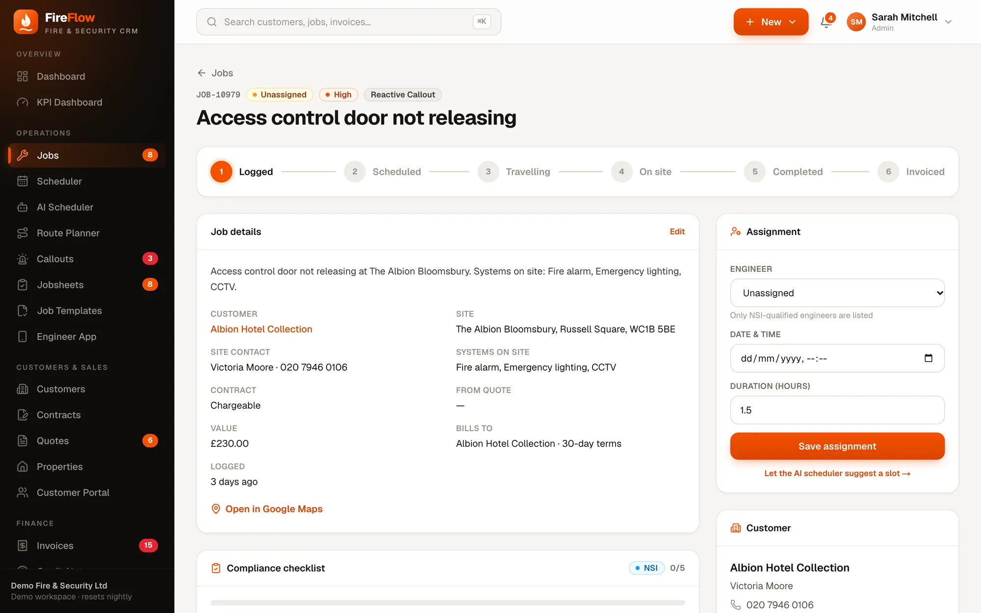 Unassigned job screen in FireFlow