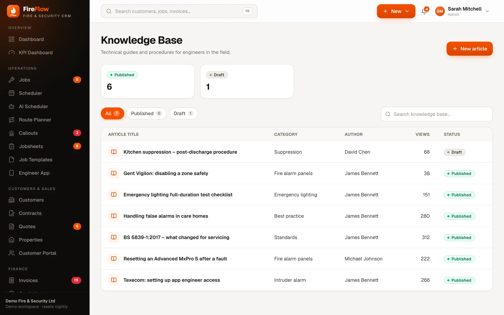 Knowledge base articles for engineers