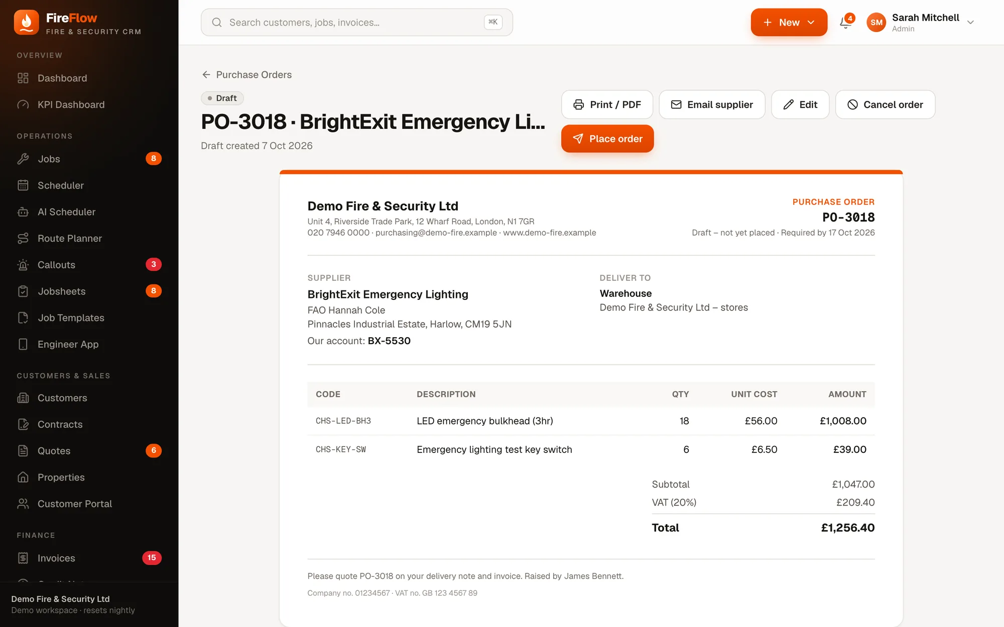 A purchase order document